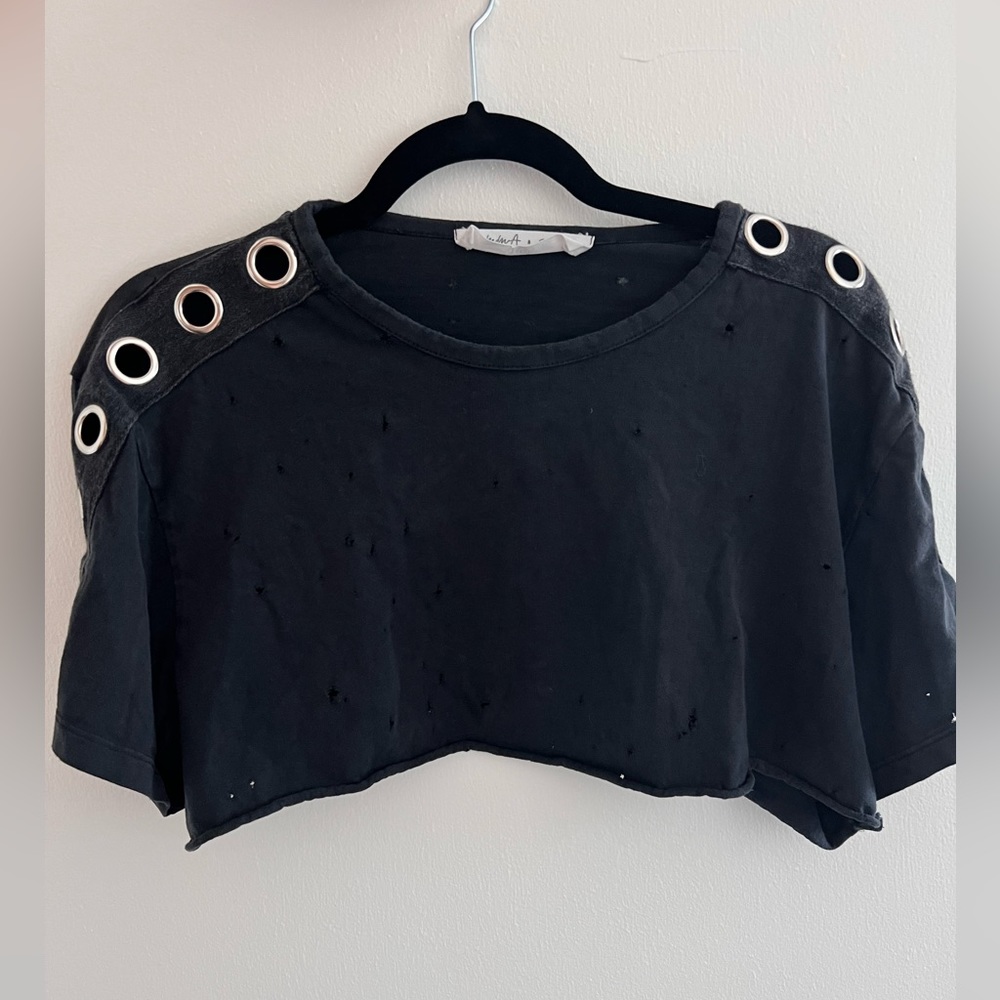 Emma & Sam Distressed Crop Top with Grommets